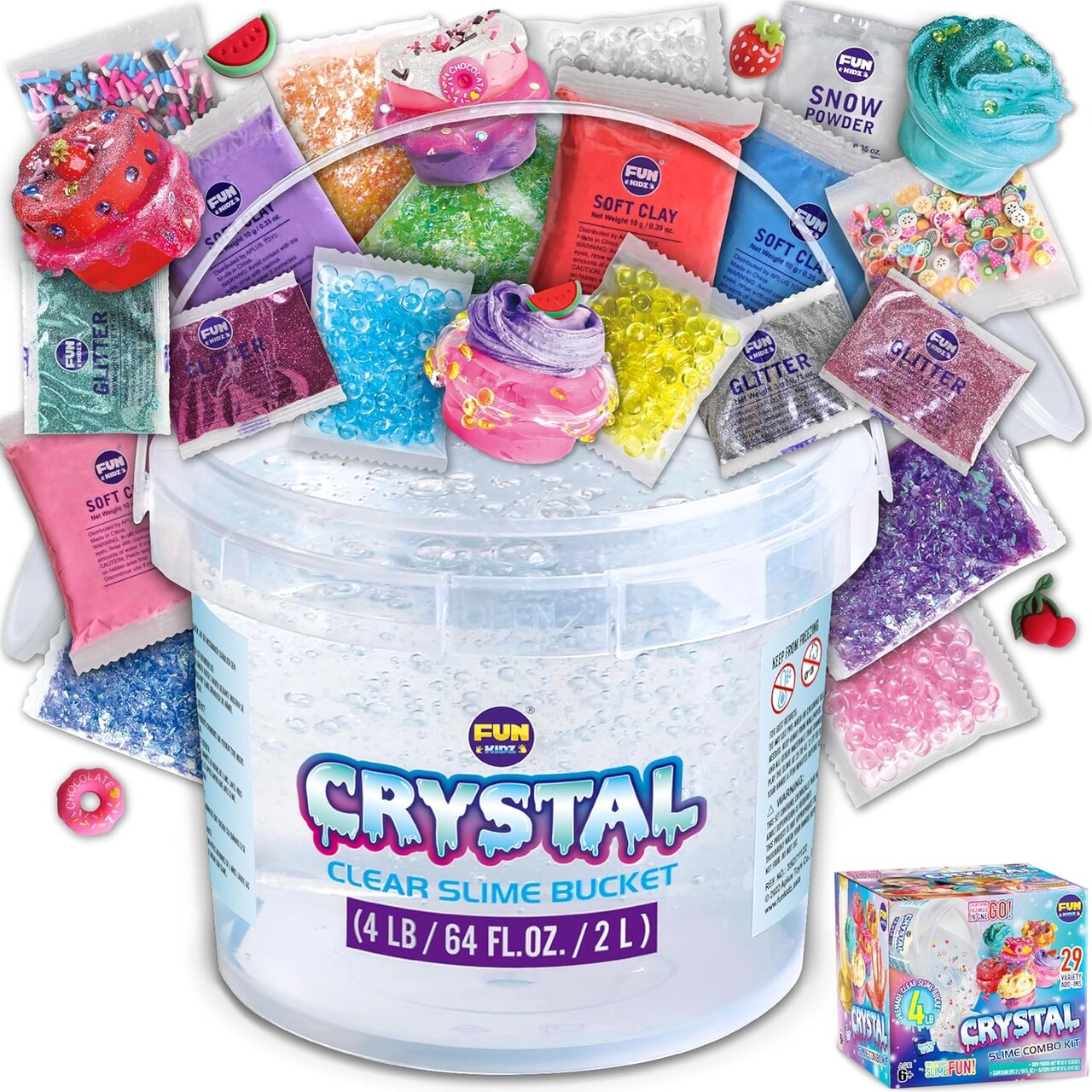 4 LB Premade Big Bucket Crystal Slime Pack with 29 Sets Add-ins